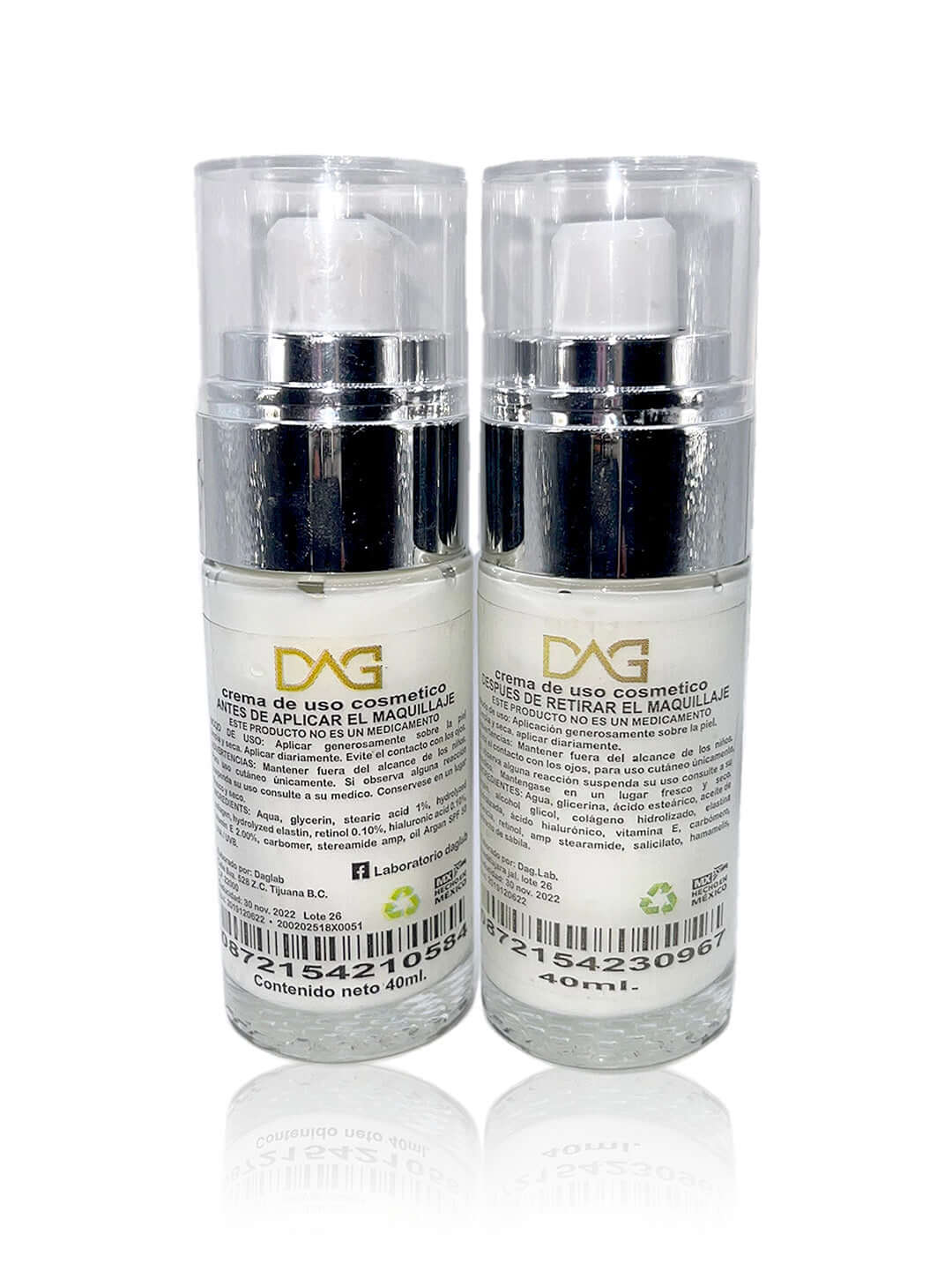 Cremas DAG Ácido Hialuronico Argan de Dia y de Noche.